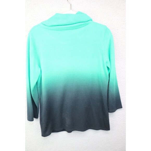Elementz Cowl Neck 3/4 Sleeve Sequins Green Fade Sweater-Large-Boho-Festive - Picture 8 of 9